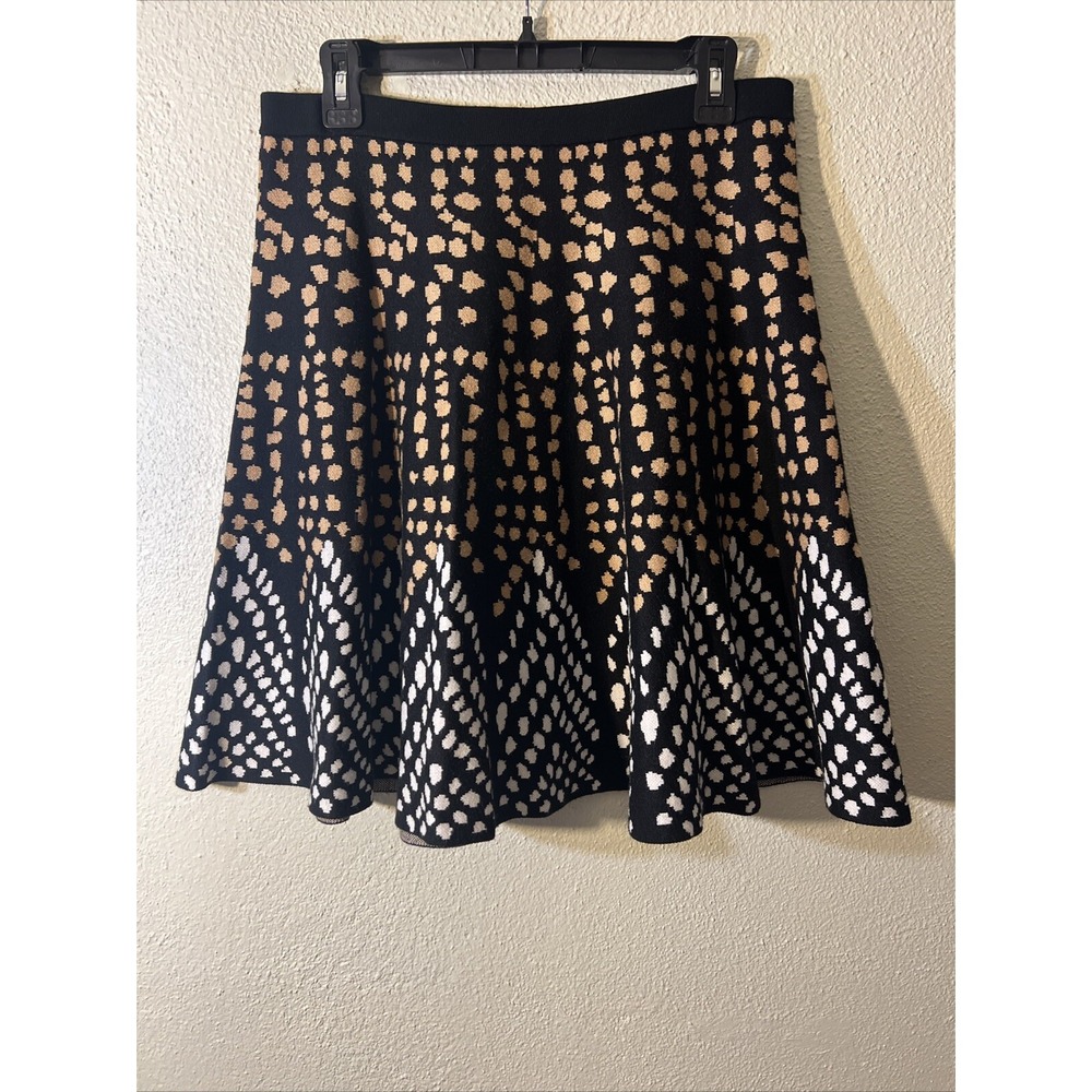 Philosophy Womens A-Line Skirt Black Brown White Dot Knit Elastic Waist Size L